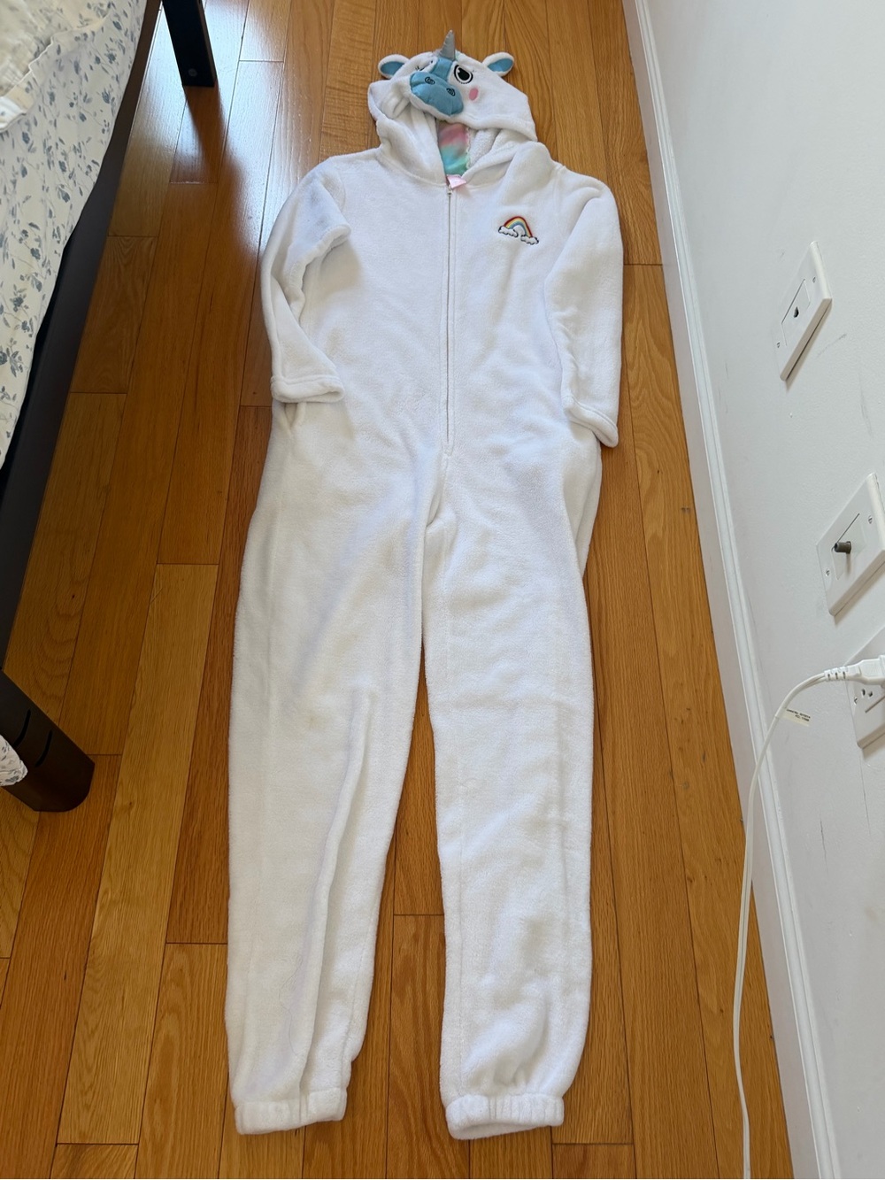 Unisex Small Adult Onesie White Unicorn Hooded Fleece Jumpsuit